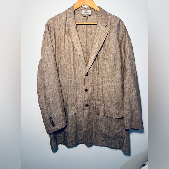 Madda Fella 100% Linen Tan Brown Mens Jacket Size Large Blazer - Picture 1 of 11